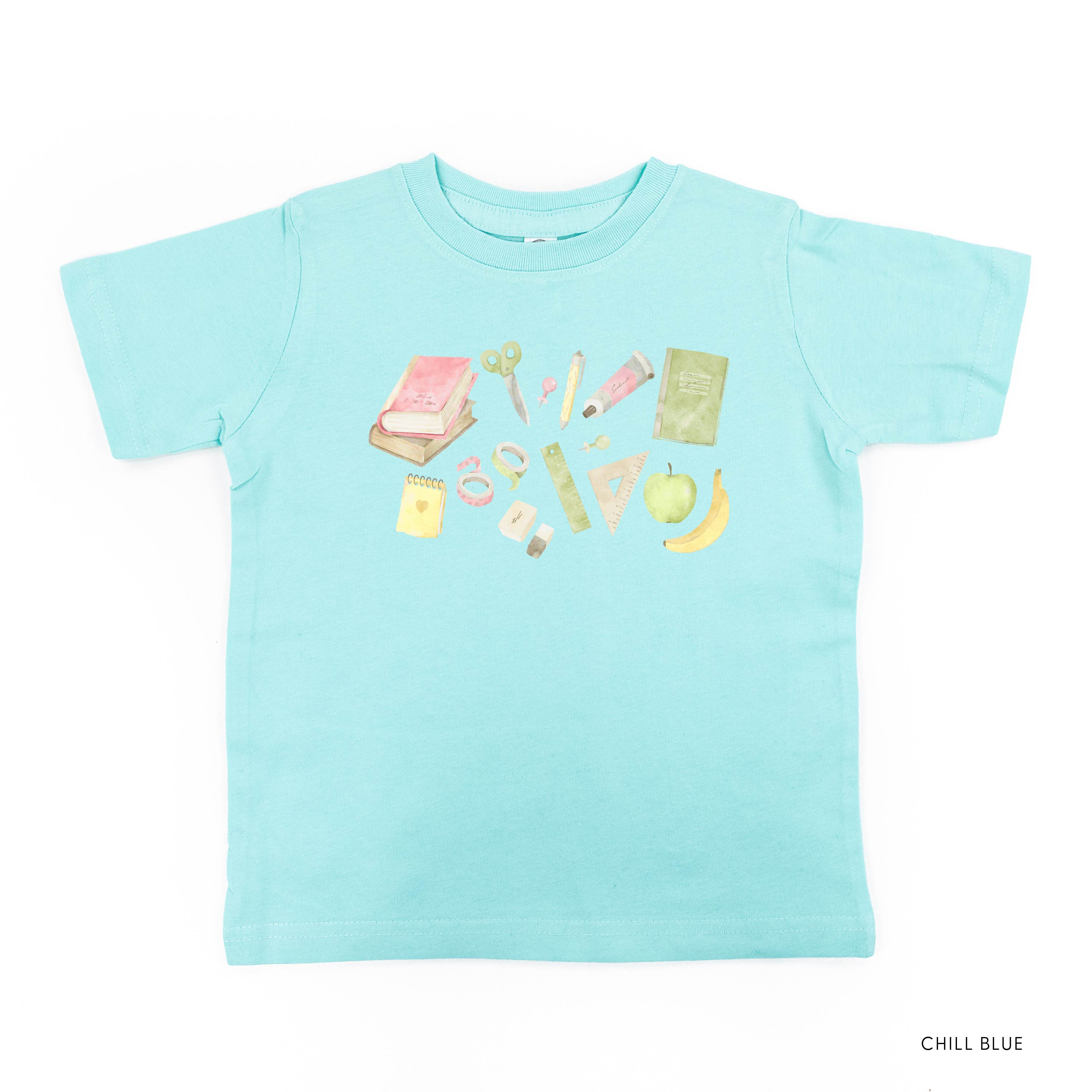 Watercolor School Supplies - Short Sleeve Child Shirt Little Mama Shirt Shop