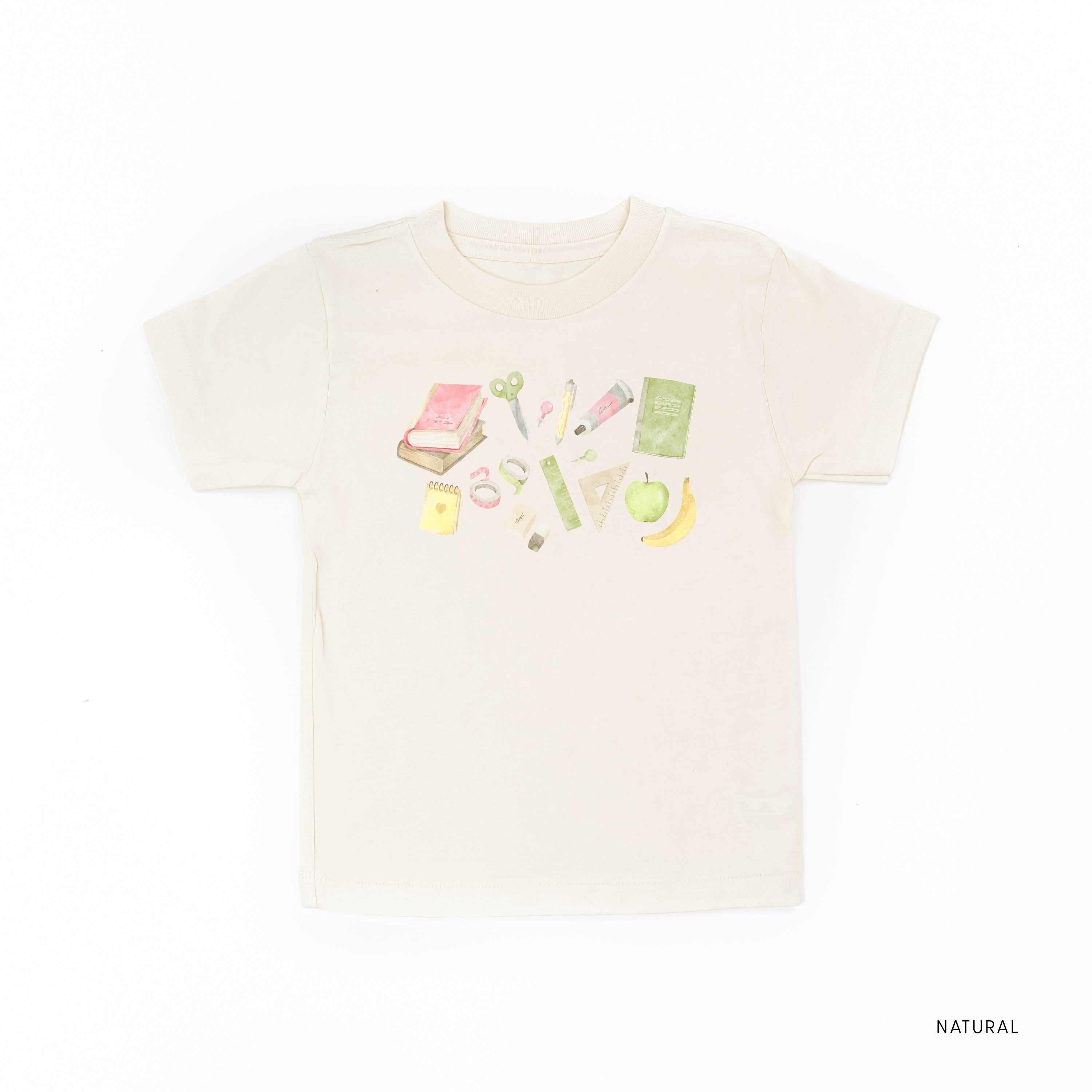 Watercolor School Supplies - Short Sleeve Child Shirt Little Mama Shirt Shop