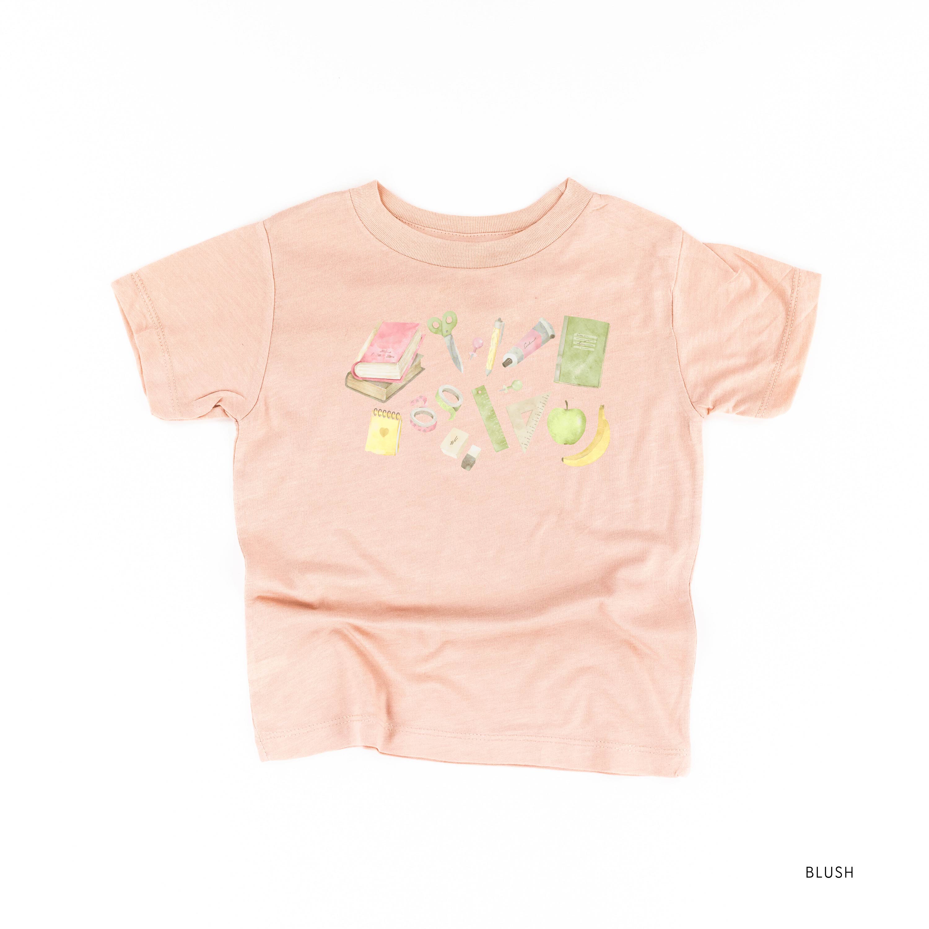 Watercolor School Supplies - Short Sleeve Child Shirt Little Mama Shirt Shop