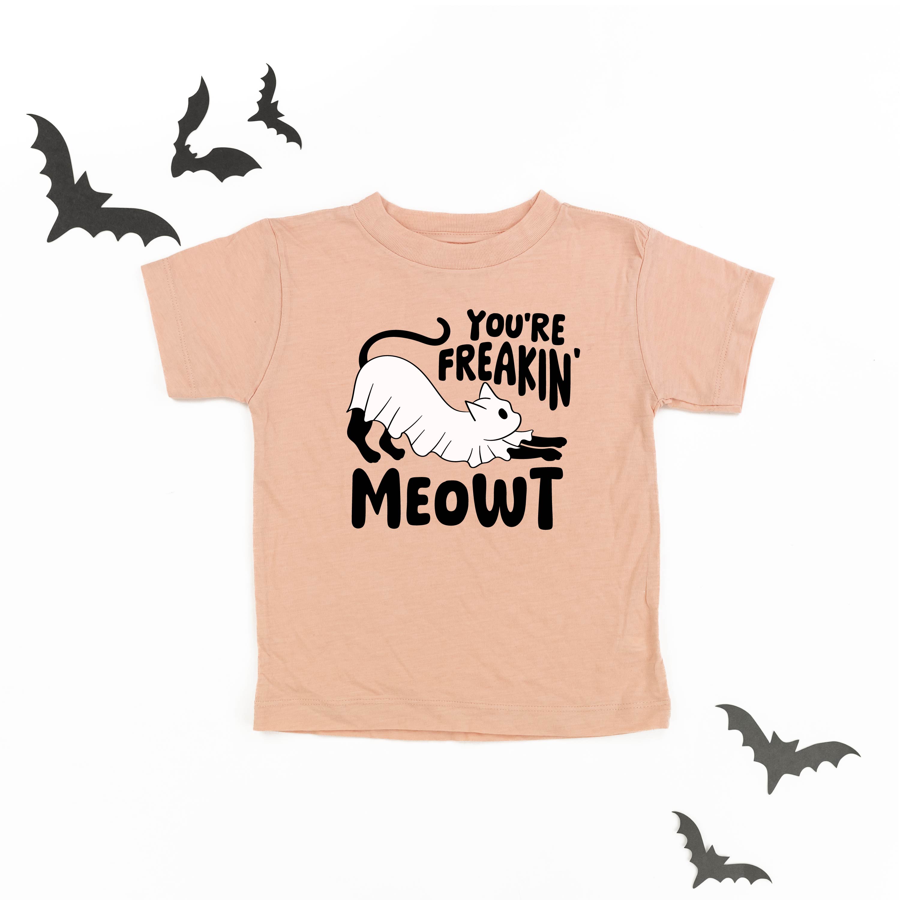 You're Freakin' Meowt! (with lower back detail) - Short Sleeve Child Shirt Little Mama Shirt Shop
