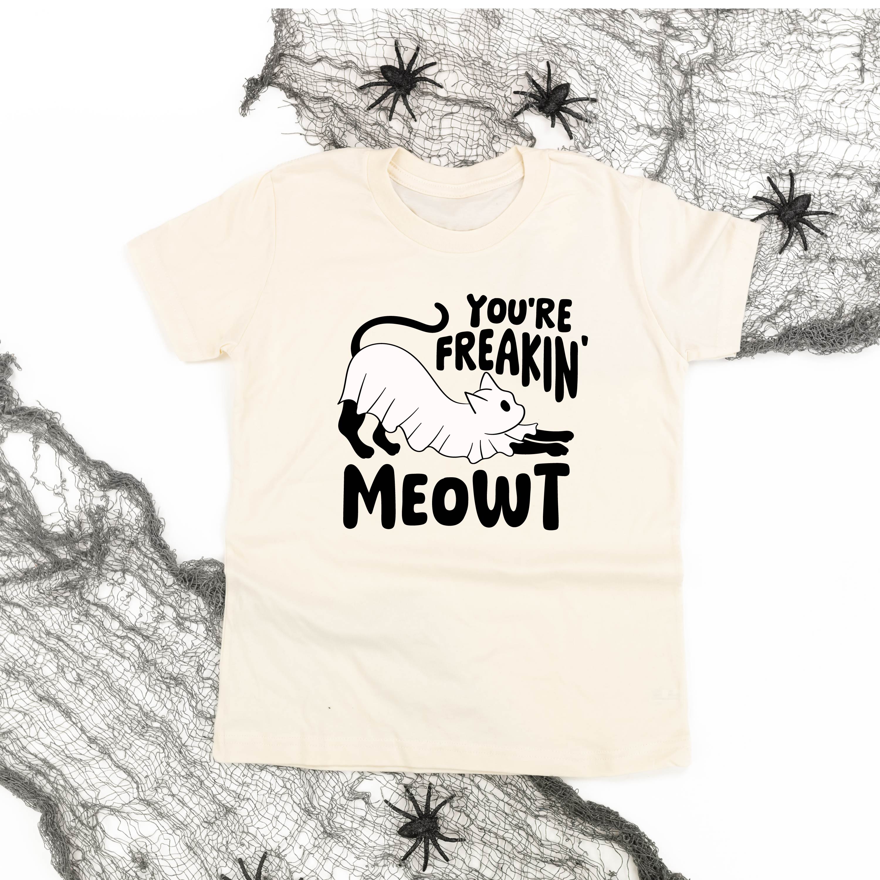 You're Freakin' Meowt! (with lower back detail) - Short Sleeve Child Shirt Little Mama Shirt Shop