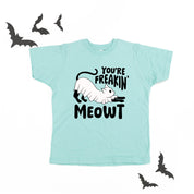 You're Freakin' Meowt! (with lower back detail) - Short Sleeve Child Shirt Little Mama Shirt Shop