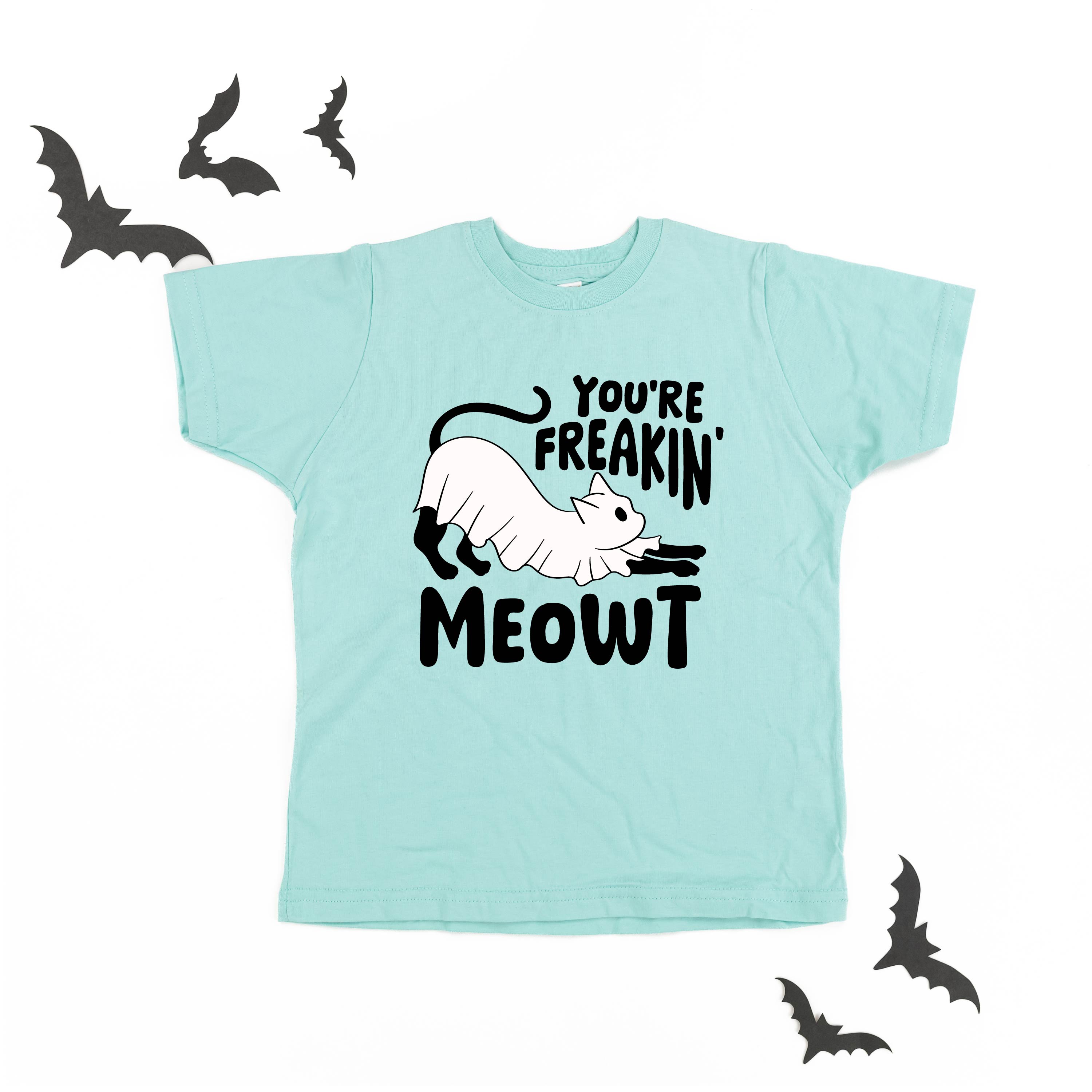 You're Freakin' Meowt! (with lower back detail) - Short Sleeve Child Shirt Little Mama Shirt Shop