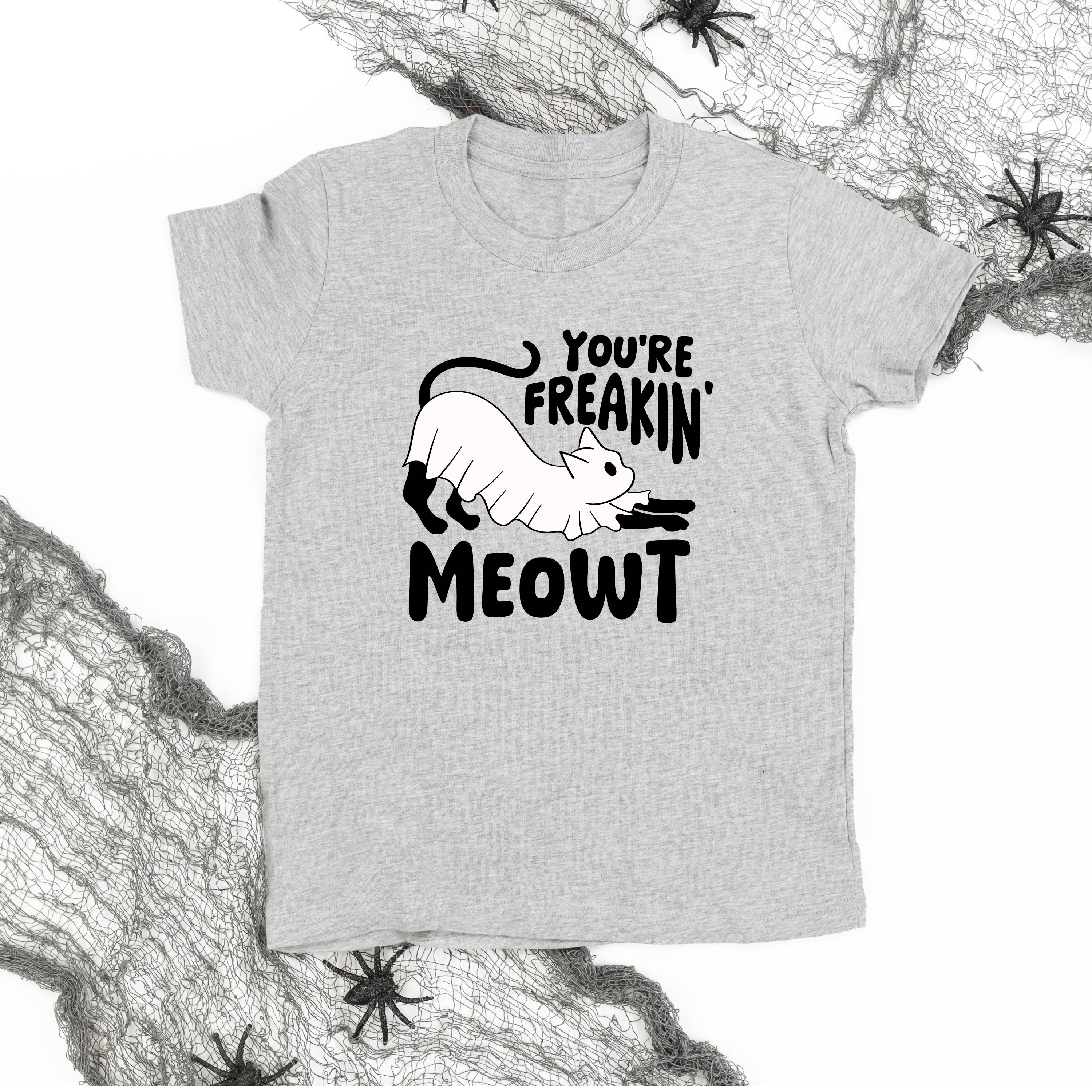 You're Freakin' Meowt! (with lower back detail) - Short Sleeve Child Shirt Little Mama Shirt Shop