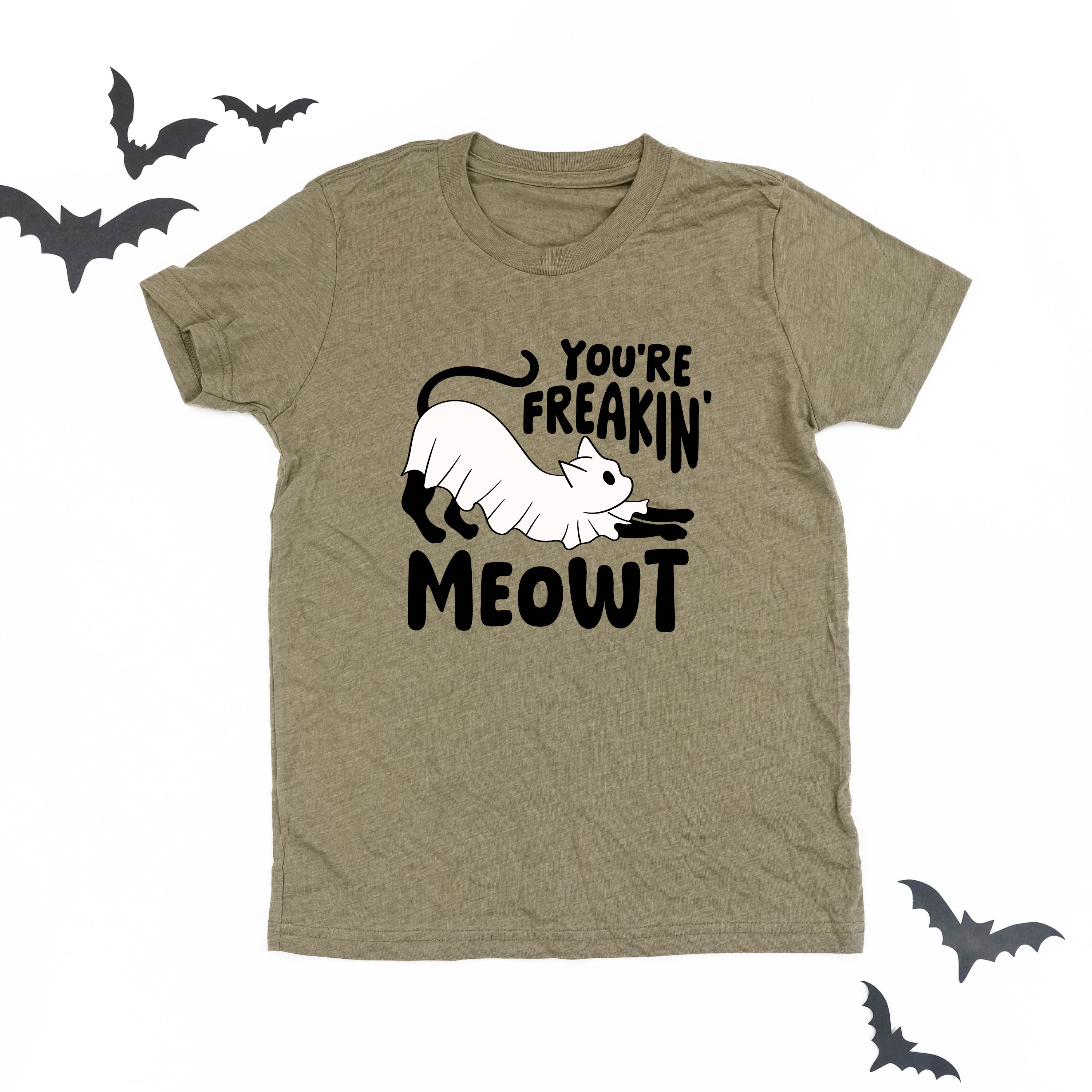 You're Freakin' Meowt! (with lower back detail) - Short Sleeve Child Shirt Little Mama Shirt Shop
