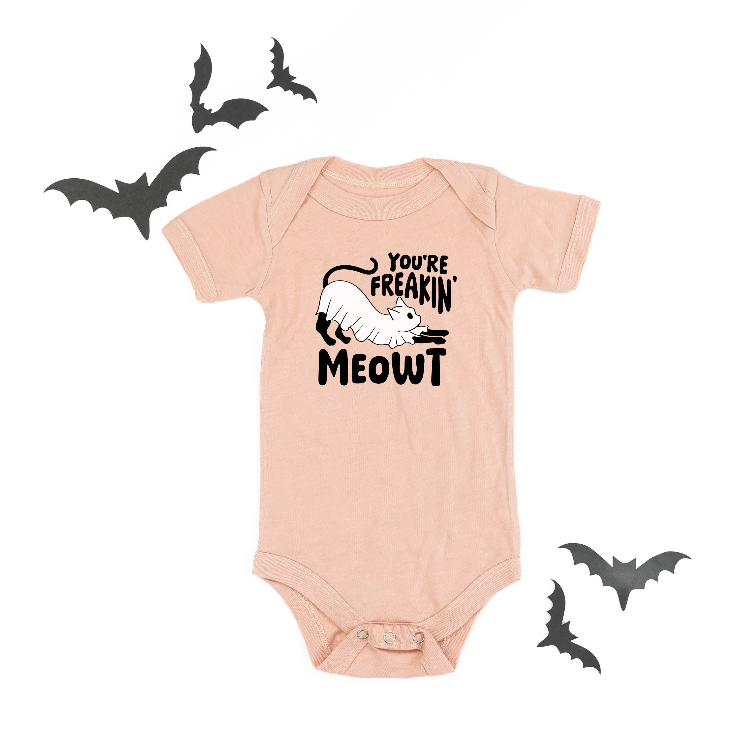 You're Freakin' Meowt! (with lower back detail) - Short Sleeve Child Shirt Little Mama Shirt Shop