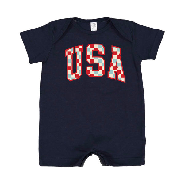 Checkered USA - Short Sleeve / Shorts - One Piece Baby Romper