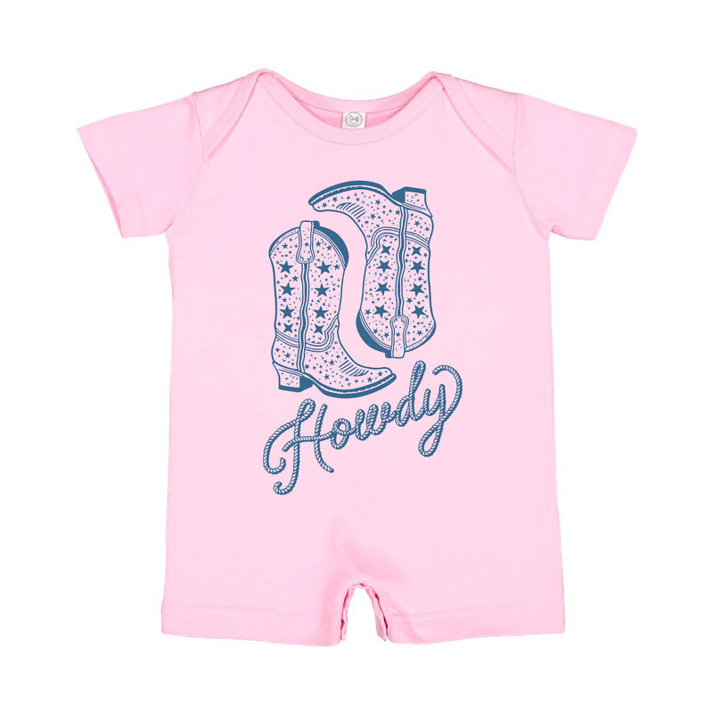 Howdy w/ Cowboy Boots - Short Sleeve / Shorts - One Piece Baby Romper