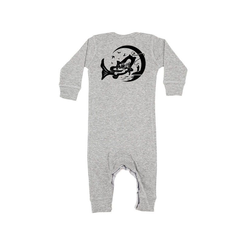 Fishing Compass Pocket Design on Front w/ Fishing Scene on Back - One Piece Baby Sleeper