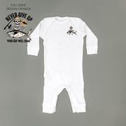 Fishing Skelly - Never Give Up (pf&b) - Baby Sleeper Little Mama Shirt Shop