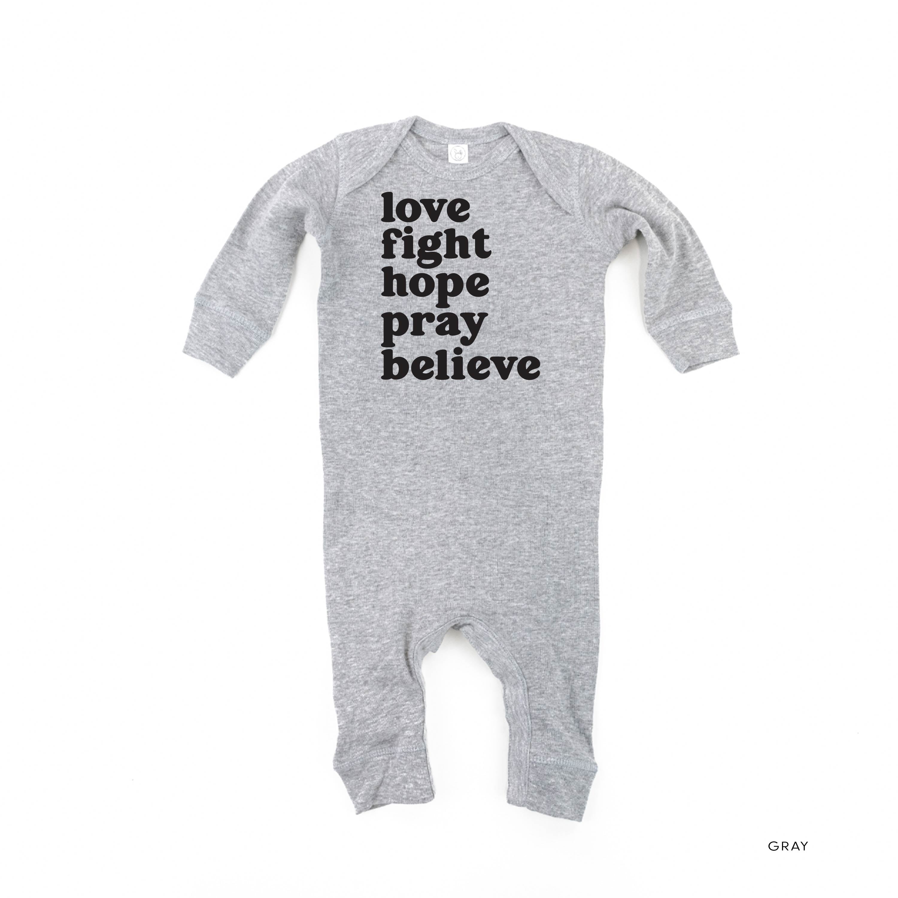 Love Fight Hope Pray Believe - Baby Sleeper Little Mama Shirt Shop