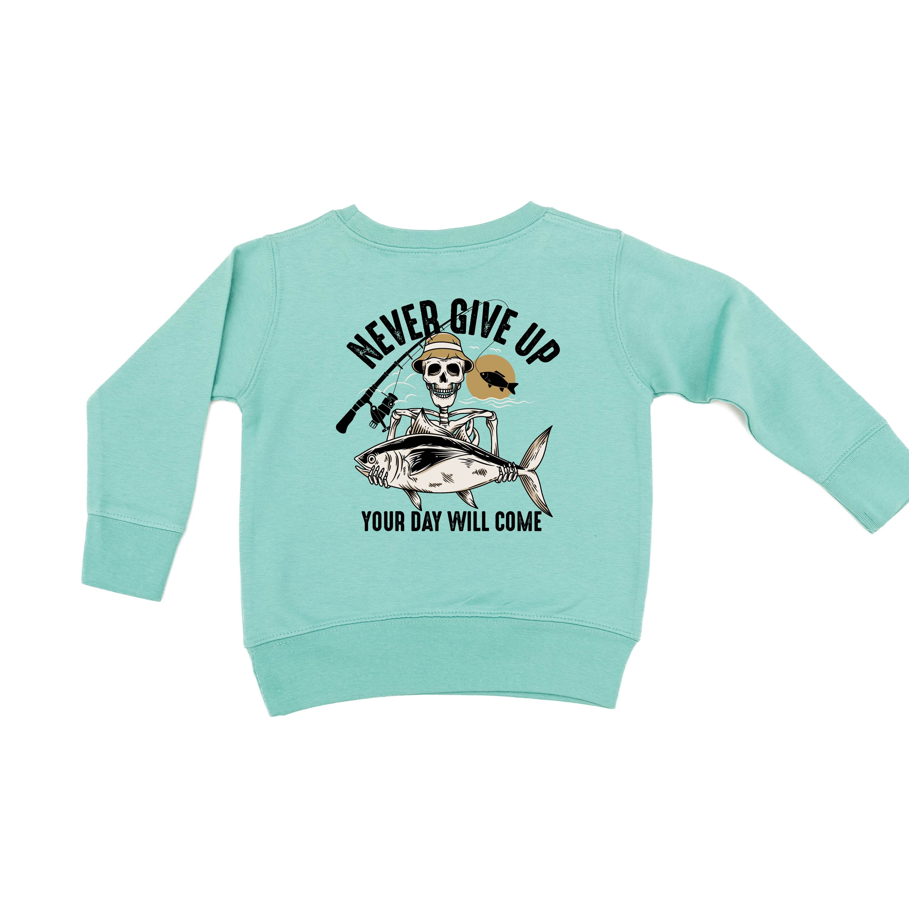 Fishing Skelly - Never Give Up (pf&b) - Child Sweater Little Mama Shirt Shop