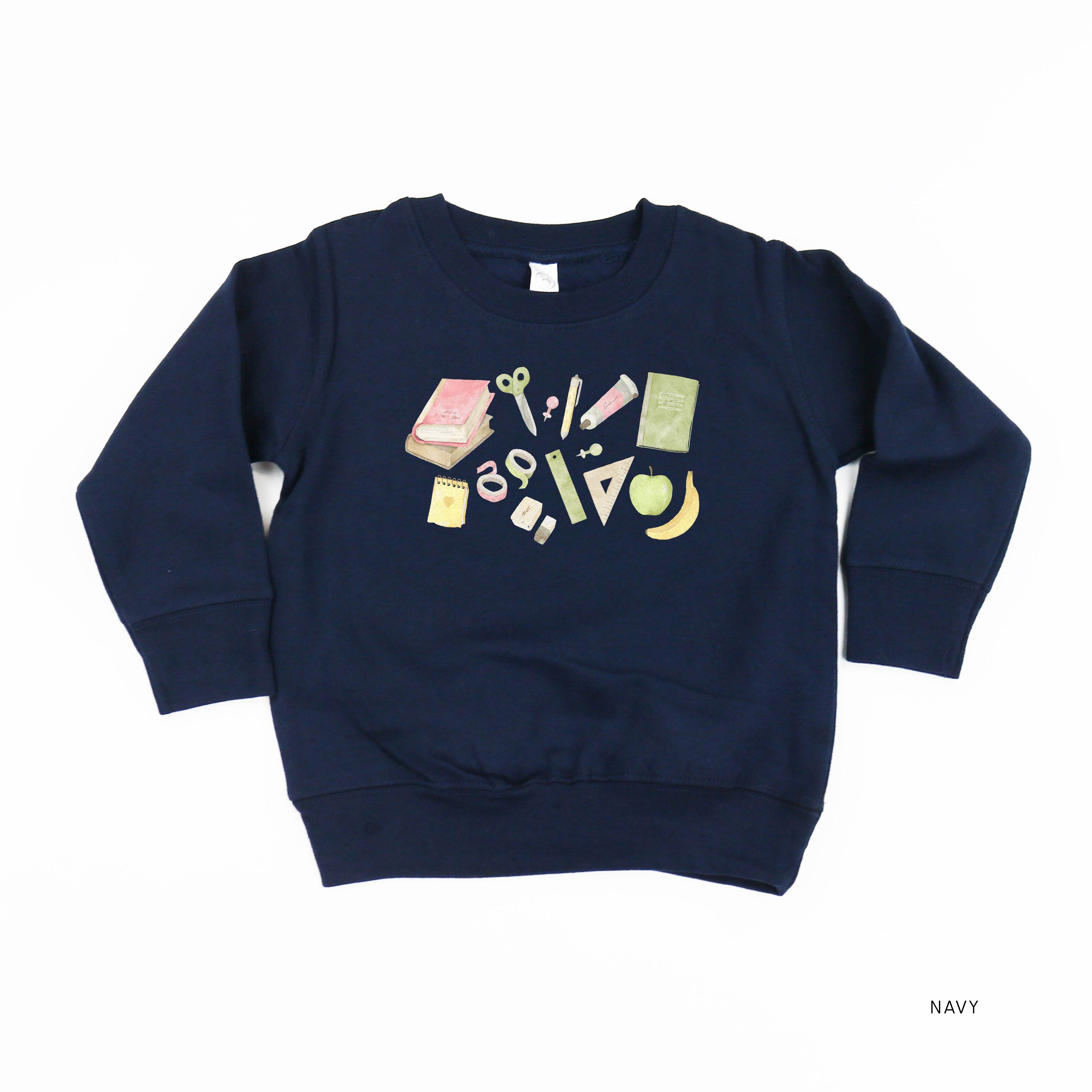 Watercolor School Supplies - Child Sweater Little Mama Shirt Shop