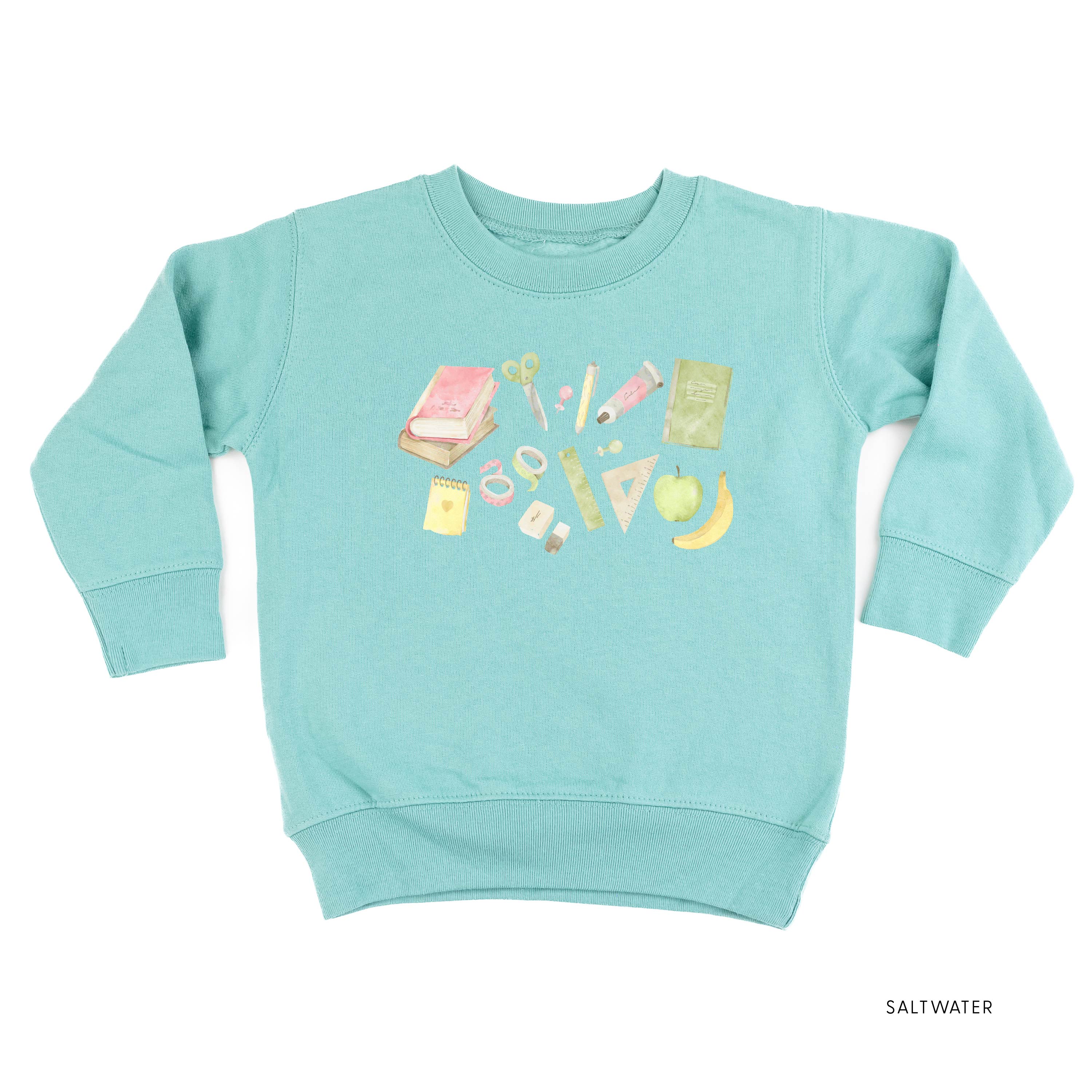 Watercolor School Supplies - Child Sweater Little Mama Shirt Shop