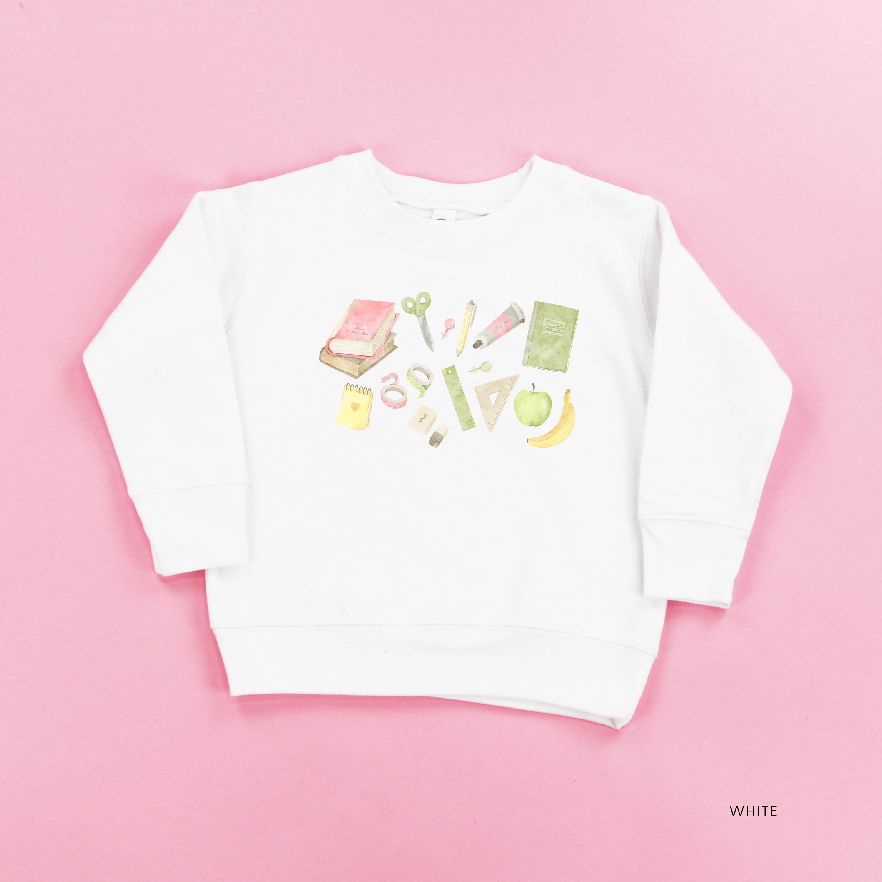 Watercolor School Supplies - Child Sweater Little Mama Shirt Shop