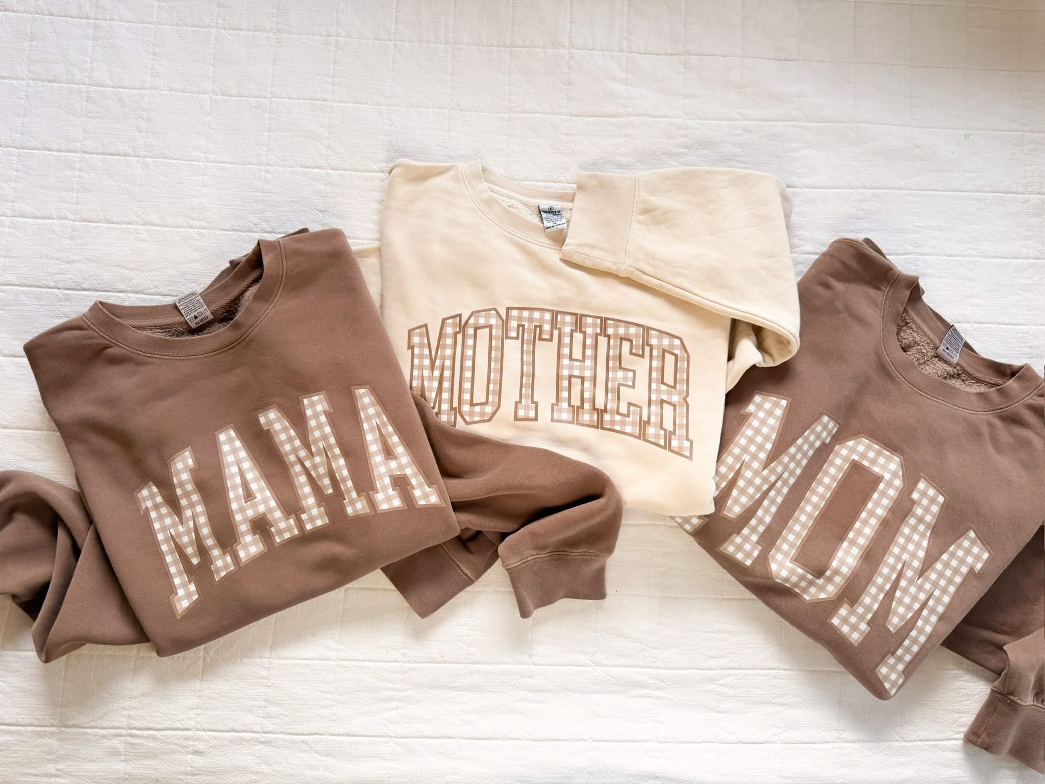Choose Your Mom Name - Brown Gingham Print - Pigment Crewneck Sweatshirt | Little Mama Shirt Shop Little Mama Shirt Shop LLC