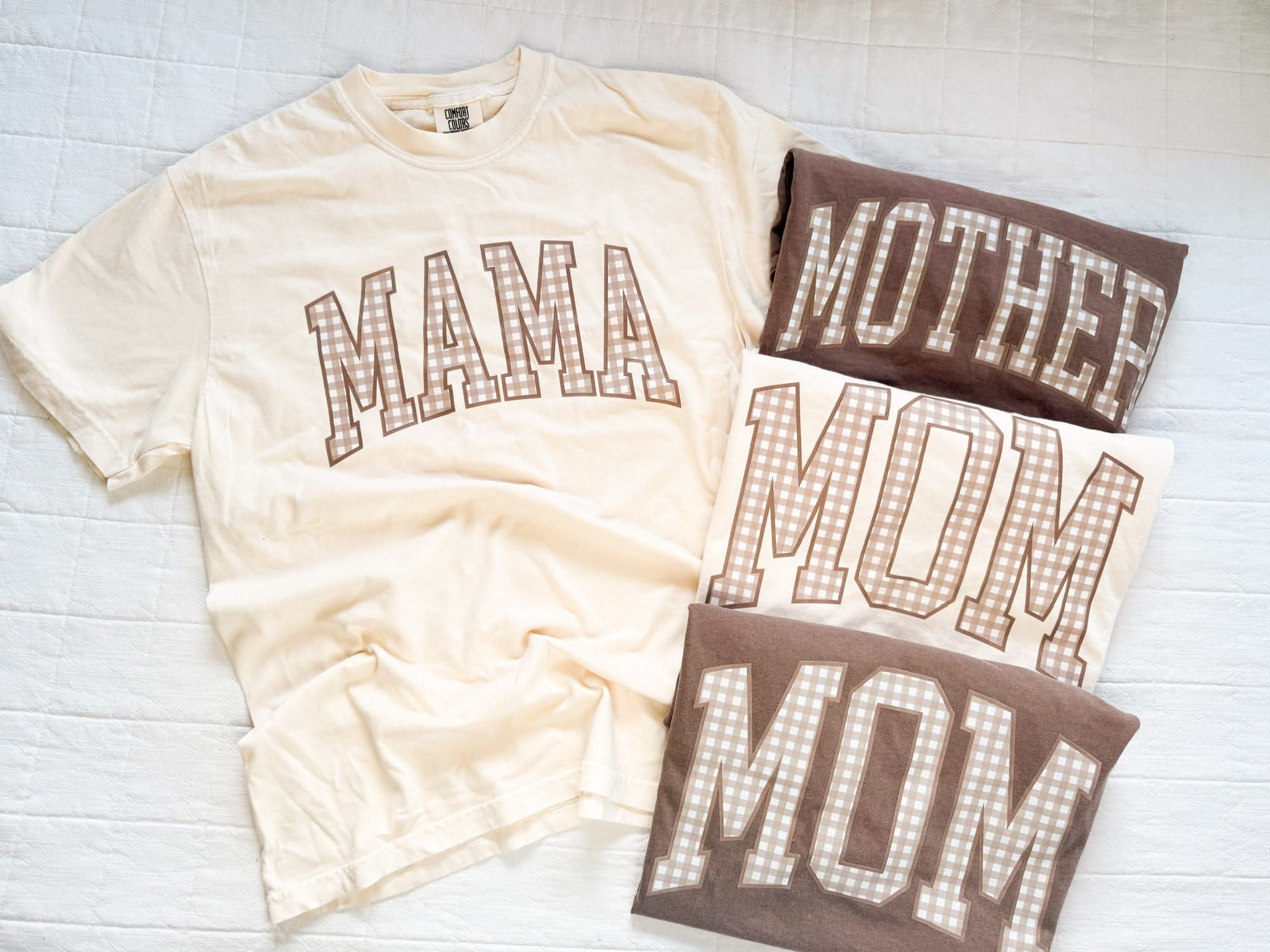 Choose Your Mom Name - Brown Gingham Print - Comfort Colors Tee | Little Mama Shirt Shop Little Mama Shirt Shop LLC