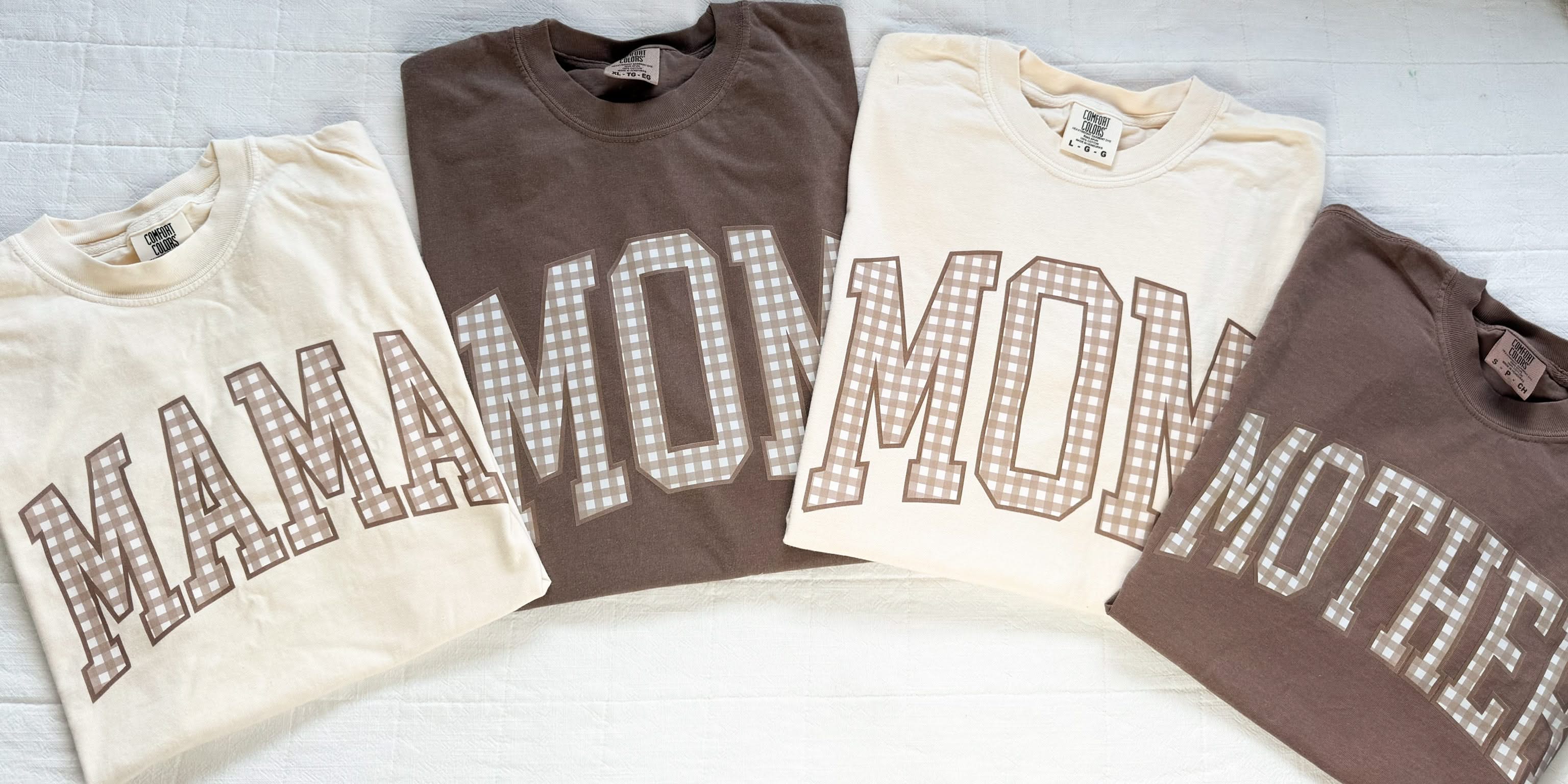 Choose Your Mom Name - Brown Gingham Print - Comfort Colors Tee | Little Mama Shirt Shop Little Mama Shirt Shop LLC