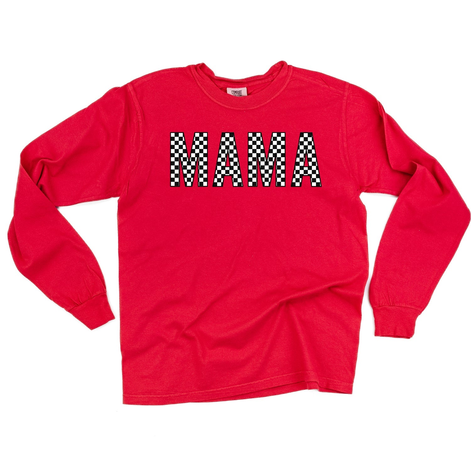Block Font Checkers - MAMA - LONG SLEEVE COMFORT COLORS TEE Little Mama Shirt Shop