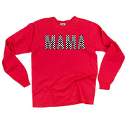 Block Font Checkers - MAMA - LONG SLEEVE COMFORT COLORS TEE Little Mama Shirt Shop