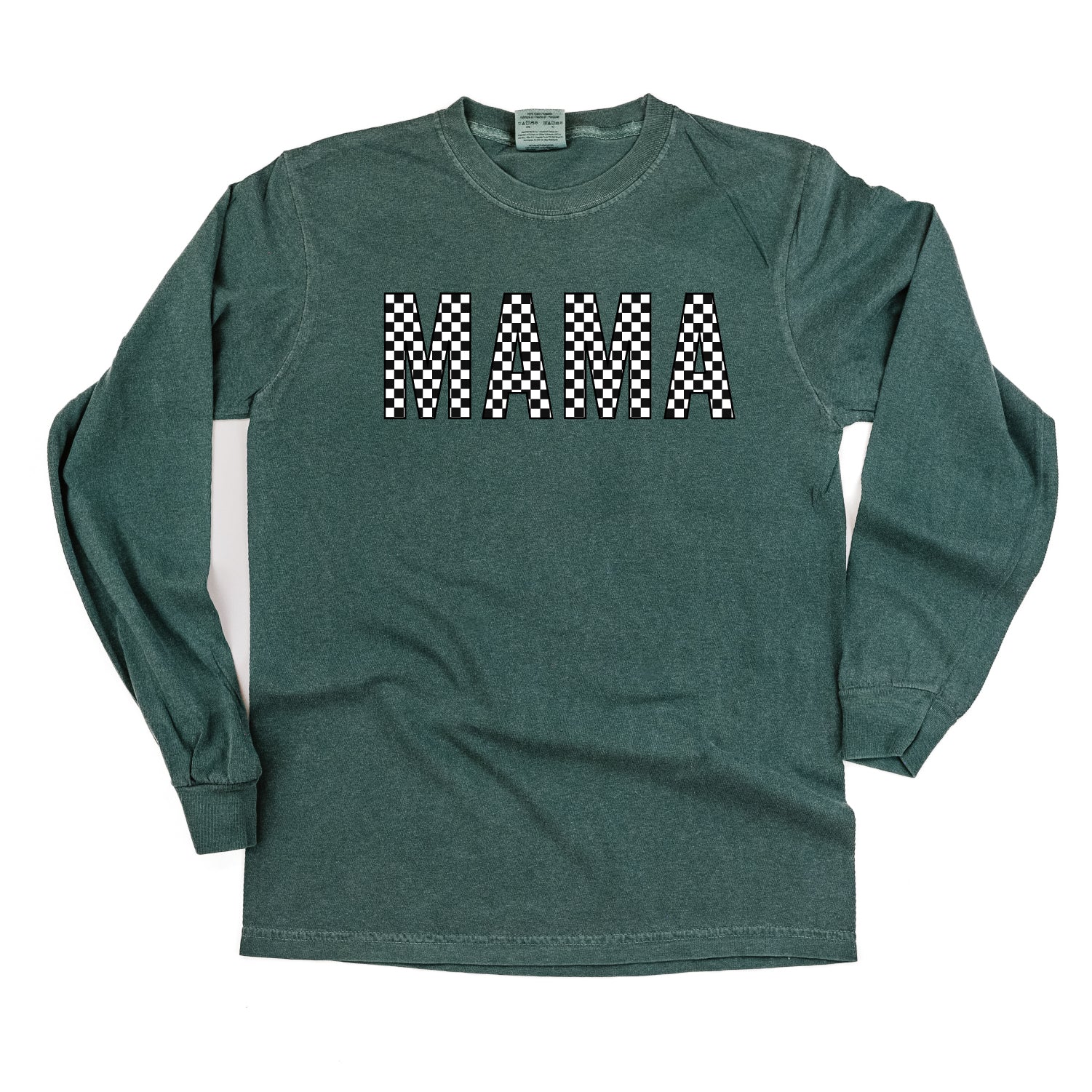 Block Font Checkers - MAMA - LONG SLEEVE COMFORT COLORS TEE Little Mama Shirt Shop