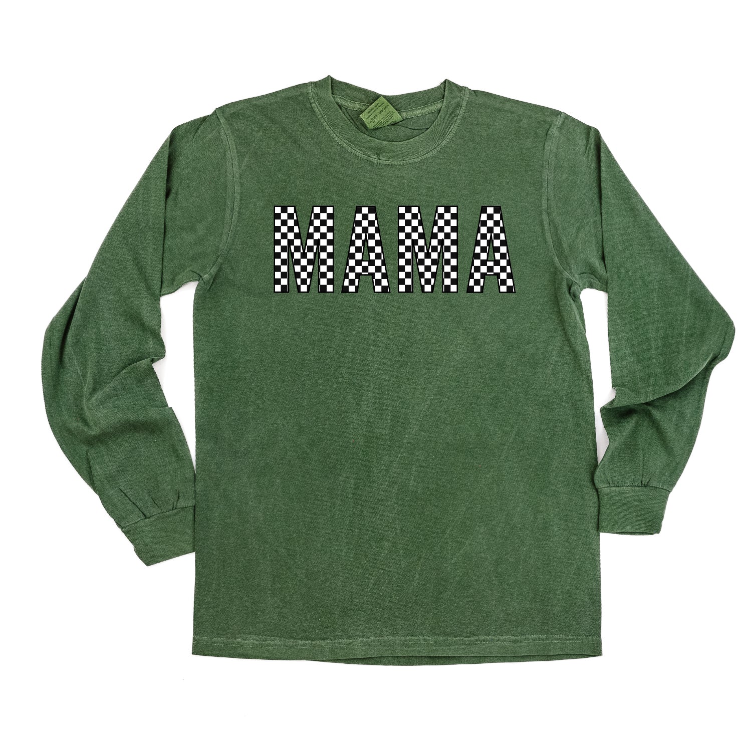 Block Font Checkers - MAMA - LONG SLEEVE COMFORT COLORS TEE Little Mama Shirt Shop