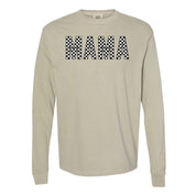 Block Font Checkers - MAMA - LONG SLEEVE COMFORT COLORS TEE Little Mama Shirt Shop