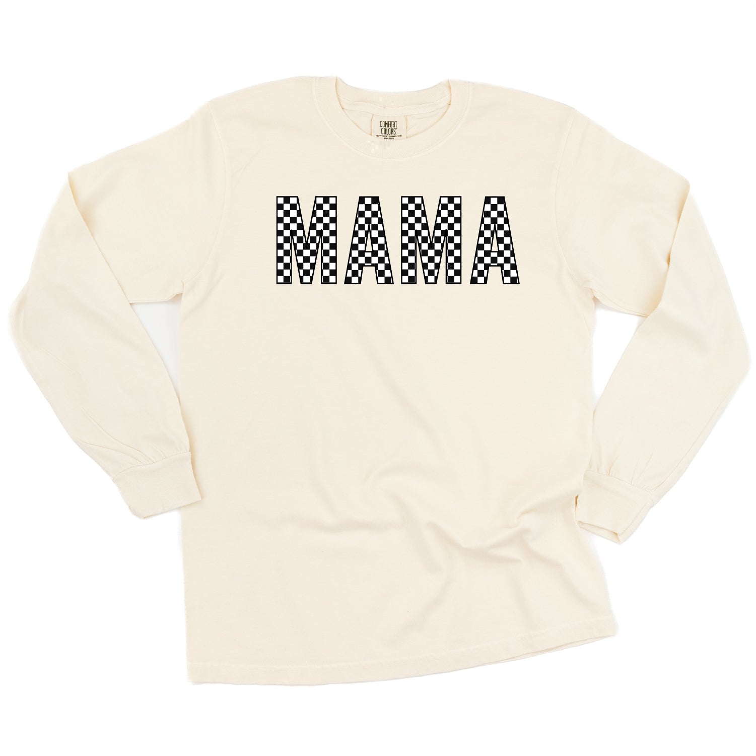 Block Font Checkers - MAMA - LONG SLEEVE COMFORT COLORS TEE Little Mama Shirt Shop