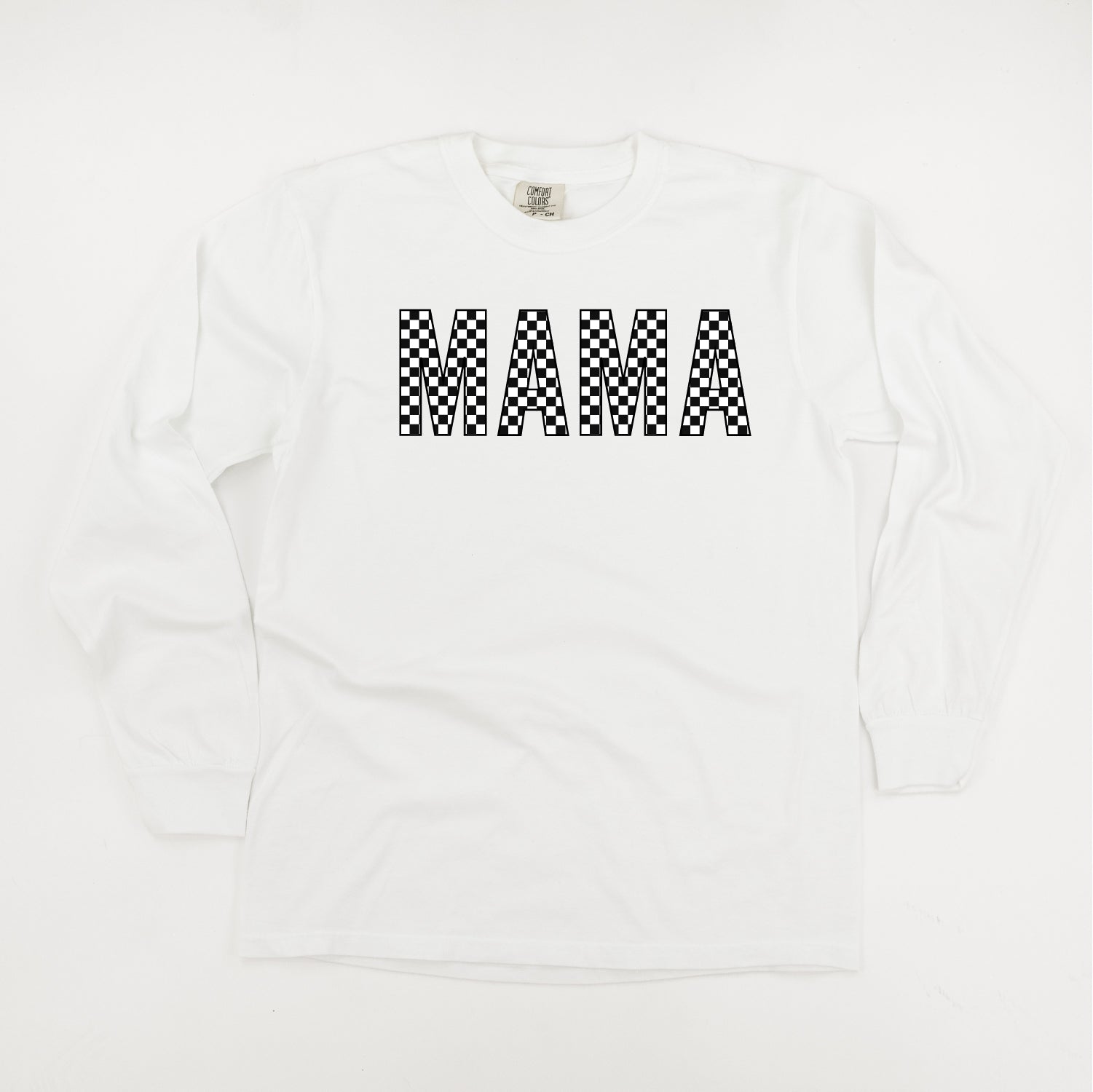 Block Font Checkers - MAMA - LONG SLEEVE COMFORT COLORS TEE Little Mama Shirt Shop