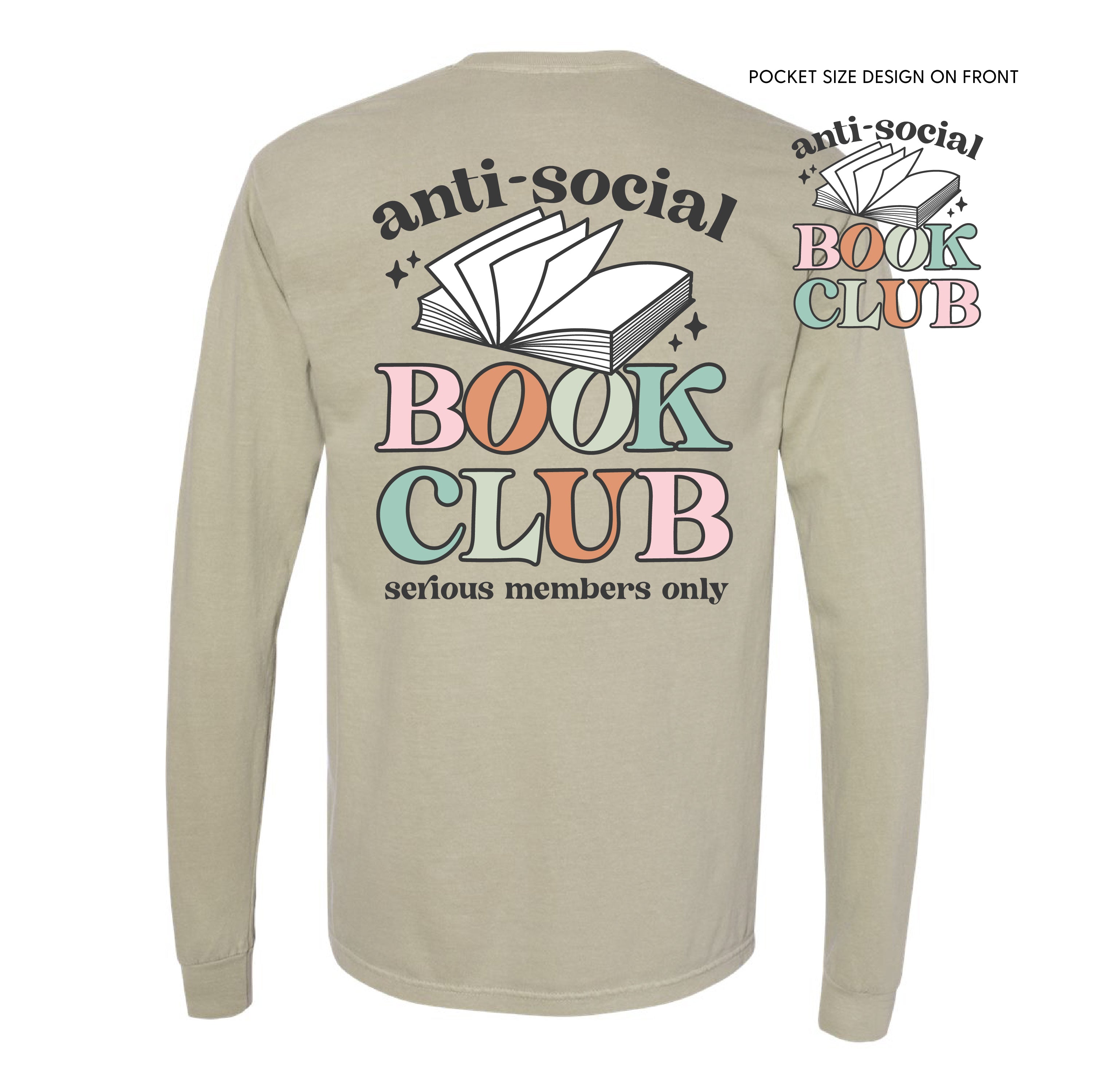 Anti-Social Book Club (Pocket on Front / Full Size on Back) - Long Sleeve Comfort Colors Tee Little Mama Shirt Shop