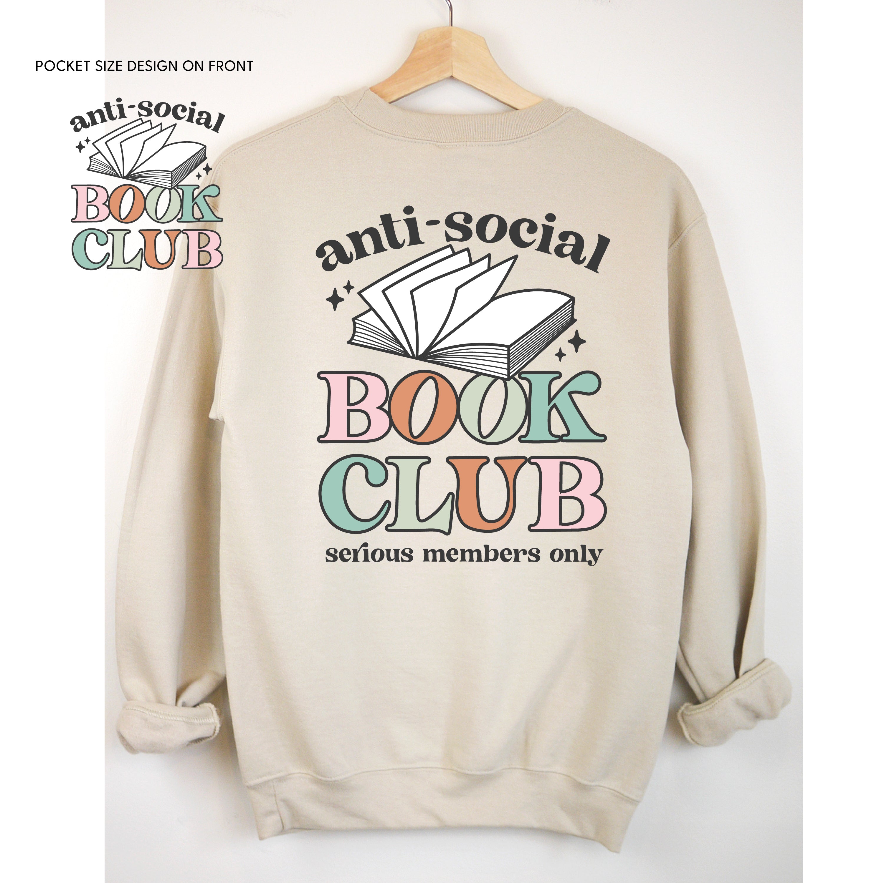 Anti-Social Book Club (Pocket on Front / Full Size on Back) - BASIC FLEECE CREWNECK Little Mama Shirt Shop LLC