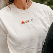 Embroidered Long Sleeve Comfort Colors Tee - Cozy Campfire Trio Little Mama Shirt Shop