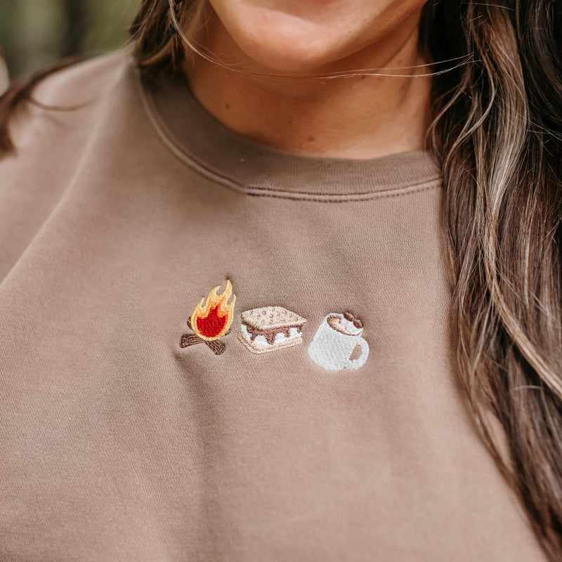 Embroidered Pigment Crewneck Sweatshirt - Cozy Campfire Trio