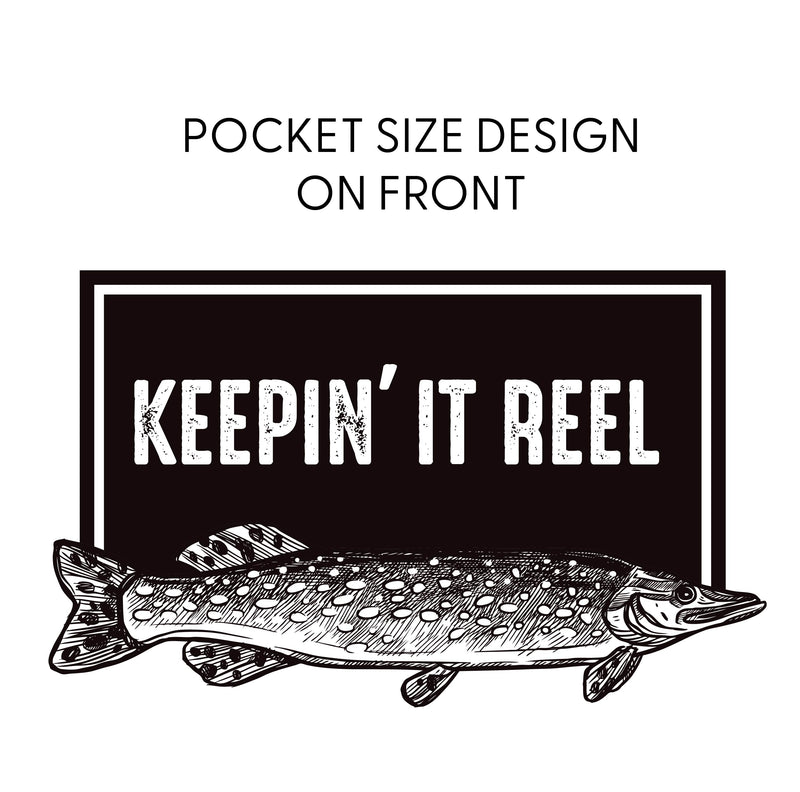 Keepin' It Reel Pocket Design on Front w/ Fishing Reel on Back - LONG SLEEVE COMFORT COLORS TEE