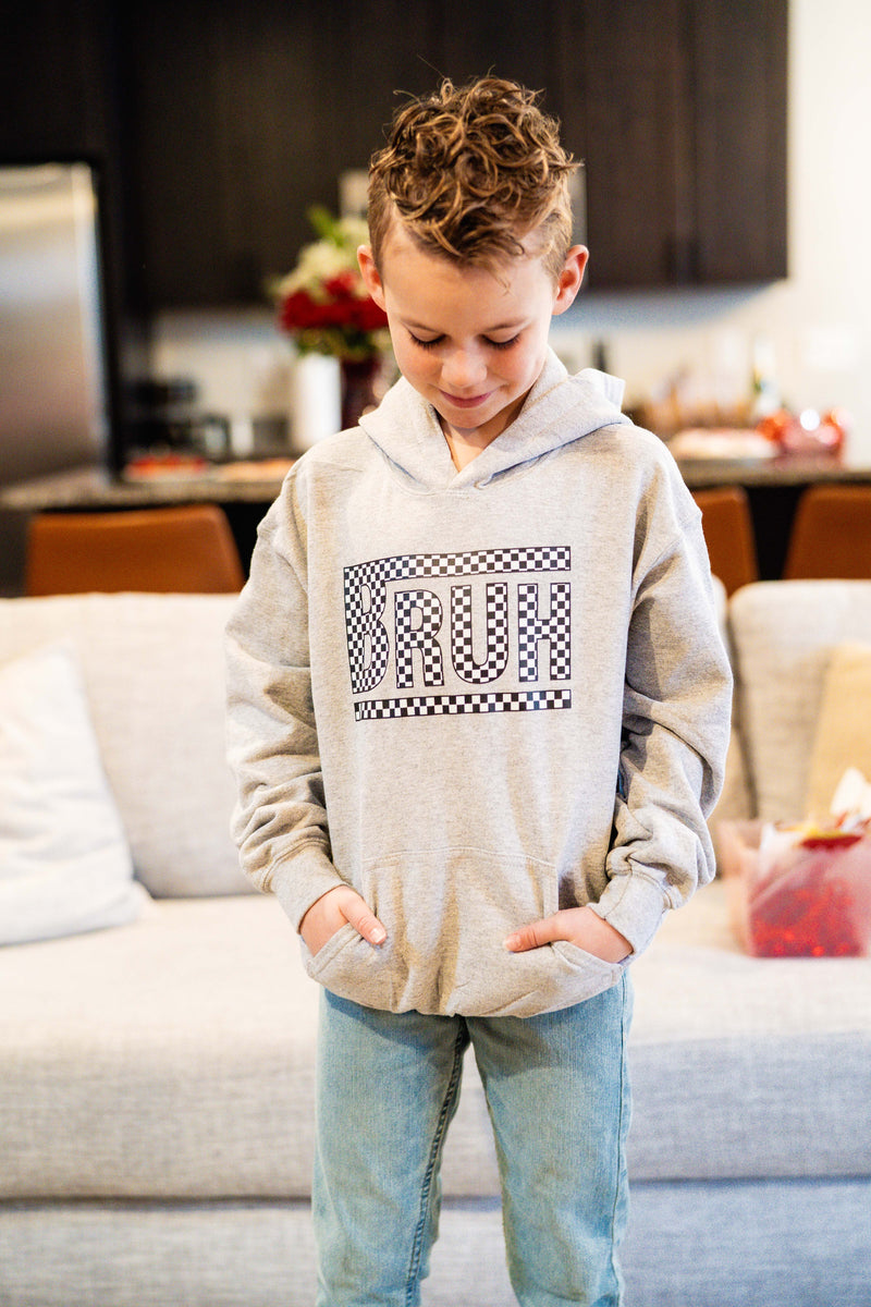 Checkerboard Bruh - Gray BASIC Fleece Child HOODIE