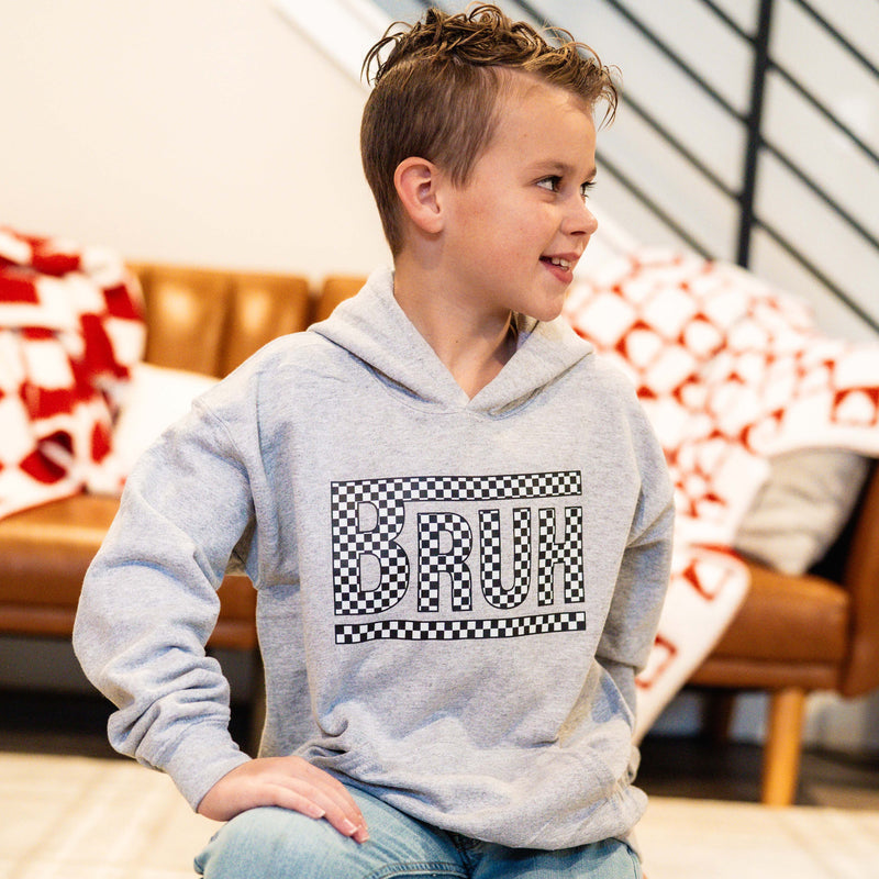 Checkerboard Bruh - Gray BASIC Fleece Child HOODIE