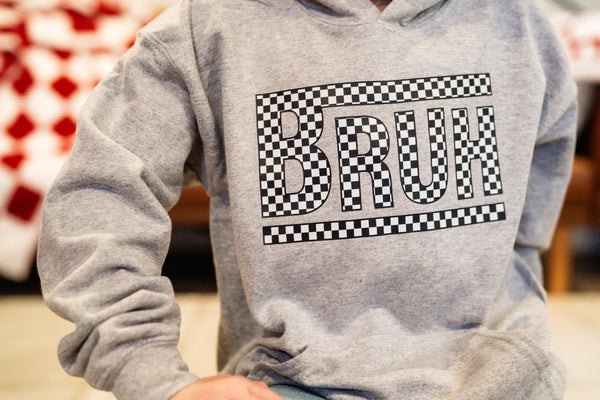 Checkerboard Bruh - Gray BASIC Fleece Child HOODIE