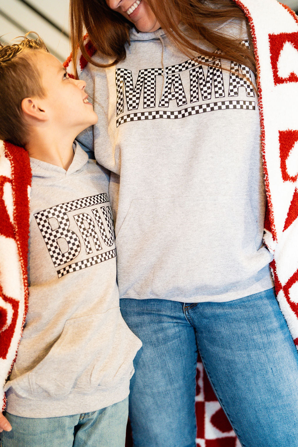 Checkerboard Mama - Gray BASIC Fleece Adult HOODIE Little Mama Shirt Shop LLC