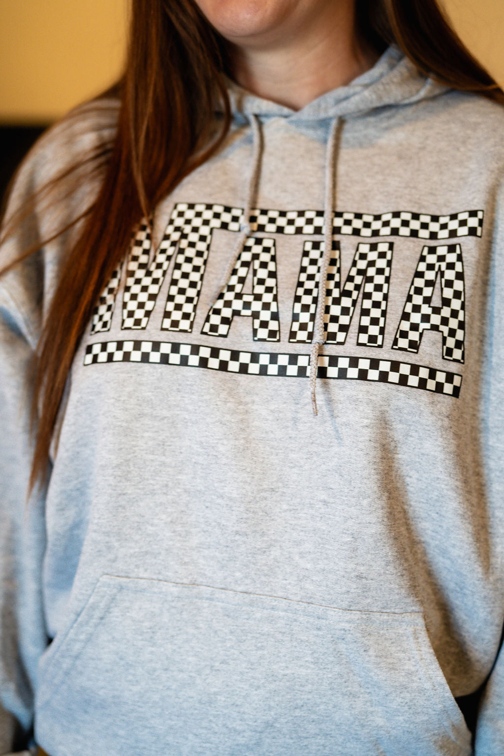 Checkerboard Mama - Gray BASIC Fleece Adult HOODIE Little Mama Shirt Shop LLC