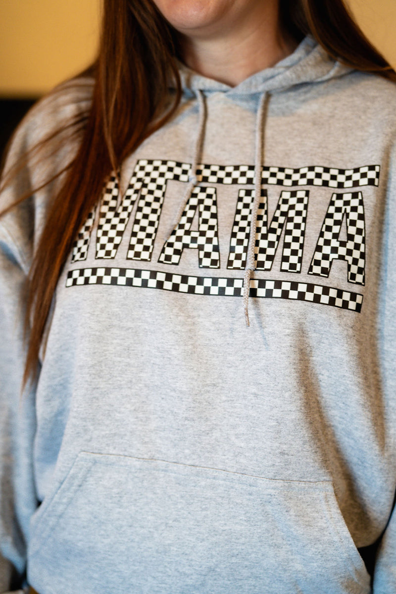 Checkerboard Mama - Gray BASIC Fleece Adult HOODIE