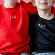 Love Notes - Outline Lightning Bolt Trio (center&sd) - Child Sweater Little Mama Shirt Shop
