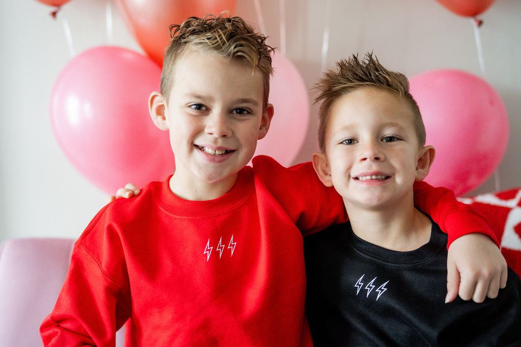 Love Notes - Outline Lightning Bolt Trio (center&sd) - Child Sweater Little Mama Shirt Shop