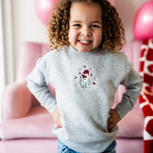 Embroidered/Printed (center&sd) - Hey Boo (Valentine Ghost) - Child Sweater