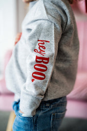 Embroidered/Printed (center&sd) - Hey Boo (Valentine Ghost) - Child Sweater Little Mama Shirt Shop
