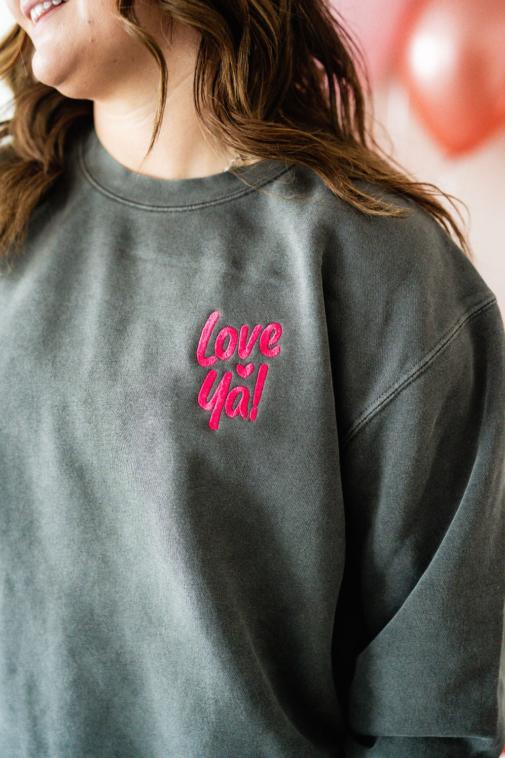 Embroidered/Printed PIGMENT Crewneck (pf&b) - Love Ya! Guest Check Little Mama Shirt Shop LLC