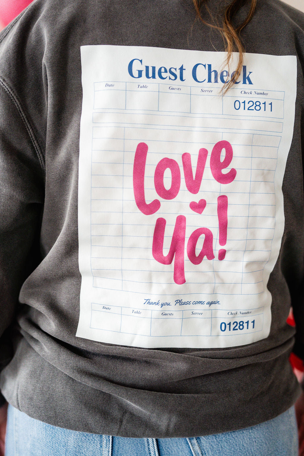 Embroidered/Printed PIGMENT Crewneck (pf&b) - Love Ya! Guest Check Little Mama Shirt Shop LLC
