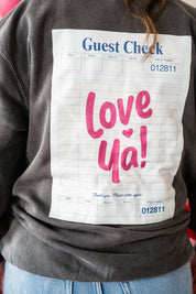 Embroidered/Printed PIGMENT Crewneck (pf&b) - Love Ya! Guest Check Little Mama Shirt Shop LLC