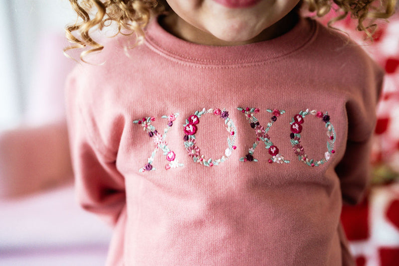 Embroidered - Floral XOXO - Child Sweater