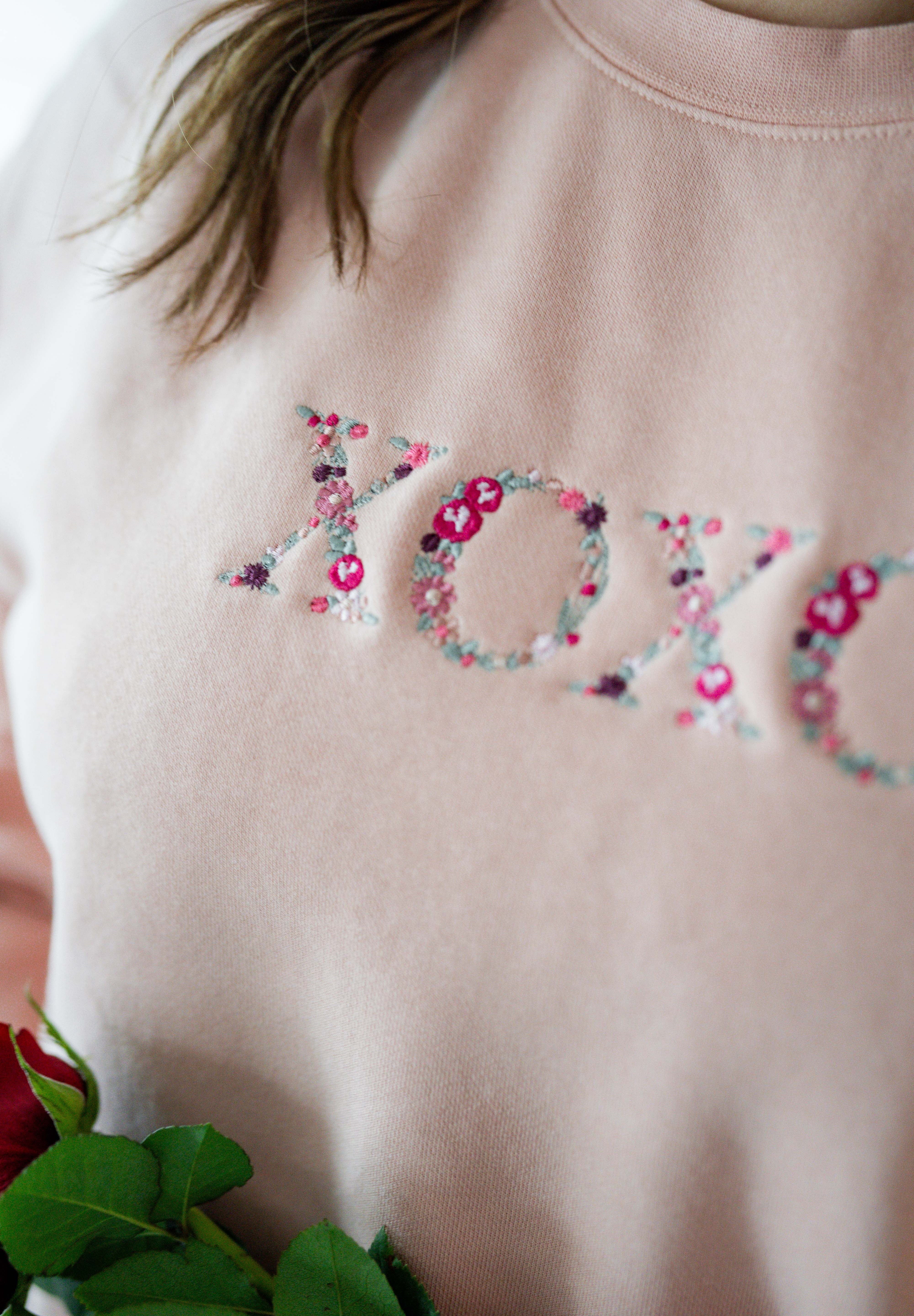 Embroidered PIGMENT Crewneck - Floral XOXO Little Mama Shirt Shop LLC