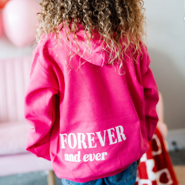 Embroidered/Printed - Forever And Ever - Bright Pink Basic Fleece Child Hoodie